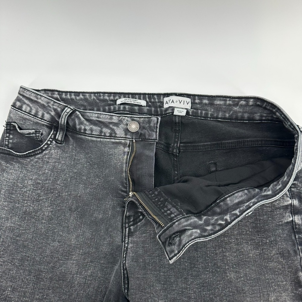 Ava & Viv Jeans‎ Womens 18 Charcoal Gray Raw Hem Mid Rise Skinny Denim Stretch
